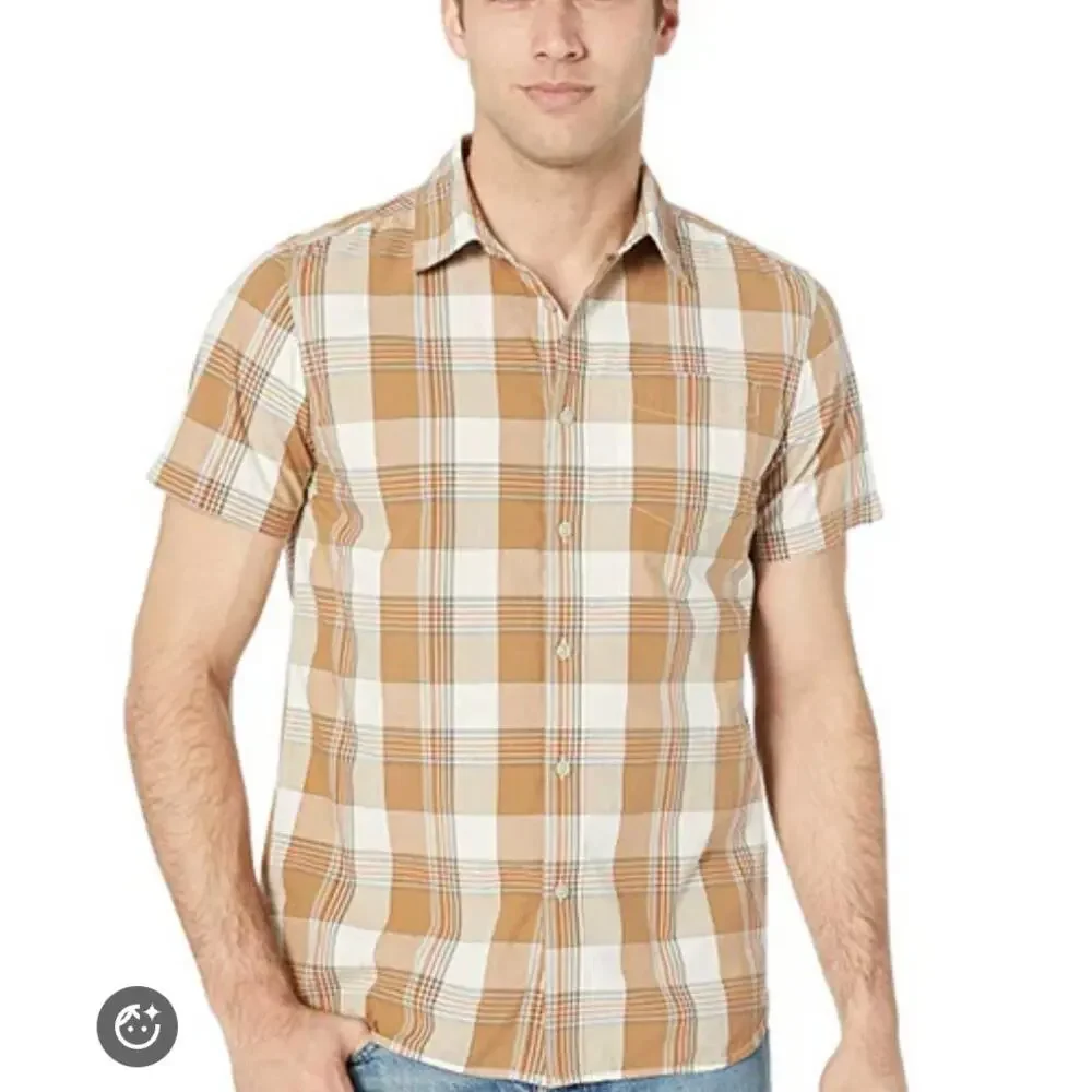 The North Face Men's Plaid Short Sleeve Top Tan White Large